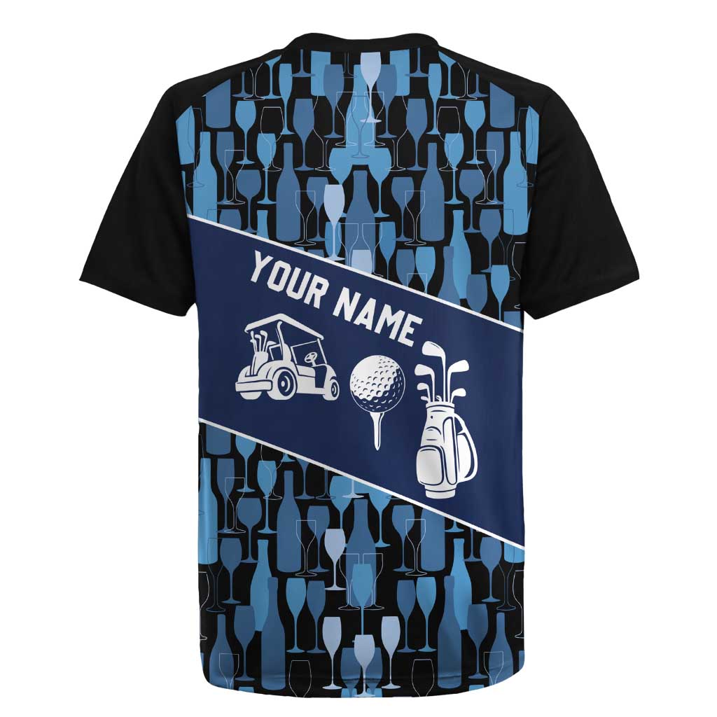 Custom Blue Wine Camo Pattern Golf Rugby Jersey with Blue Golf Club Pattern Cart and Ball Graphic - Wonder Print Shop
