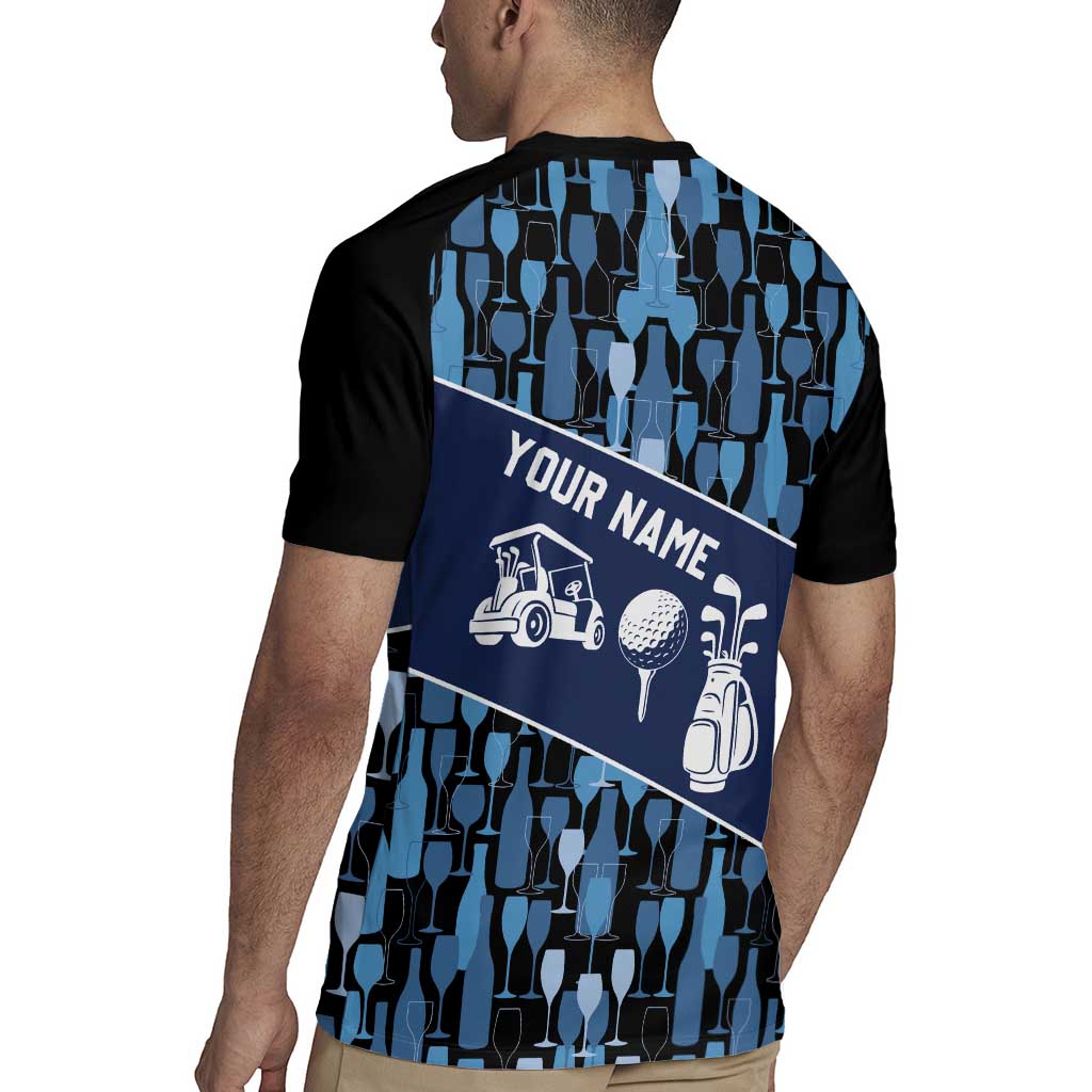 Custom Blue Wine Camo Pattern Golf Rugby Jersey with Blue Golf Club Pattern Cart and Ball Graphic - Wonder Print Shop