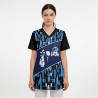 Custom Blue Wine Camo Pattern Golf Scrub Top with Blue Golf Club Pattern Cart and Ball Graphic - Wonder Print Shop