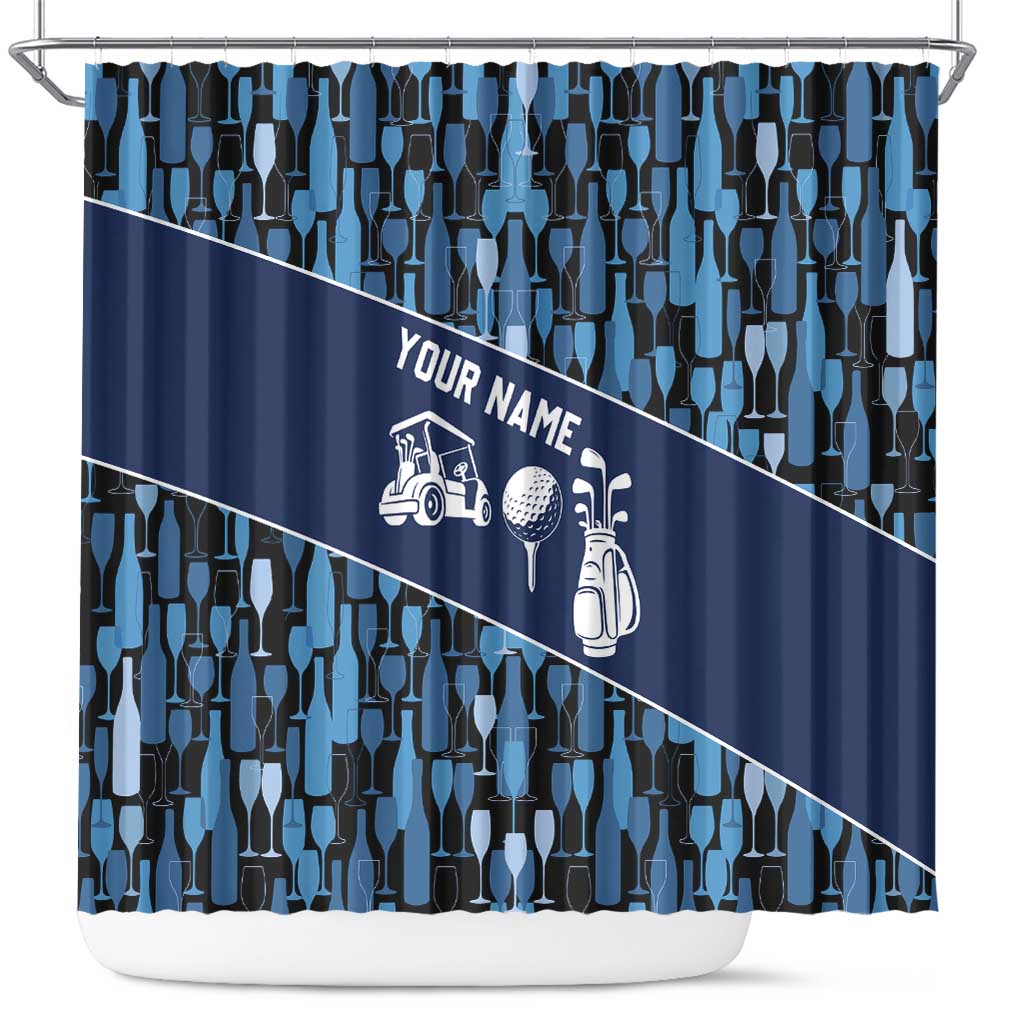 Custom Blue Wine Camo Pattern Golf Shower Curtain with Blue Golf Club Pattern Cart and Ball Graphic - Wonder Print Shop