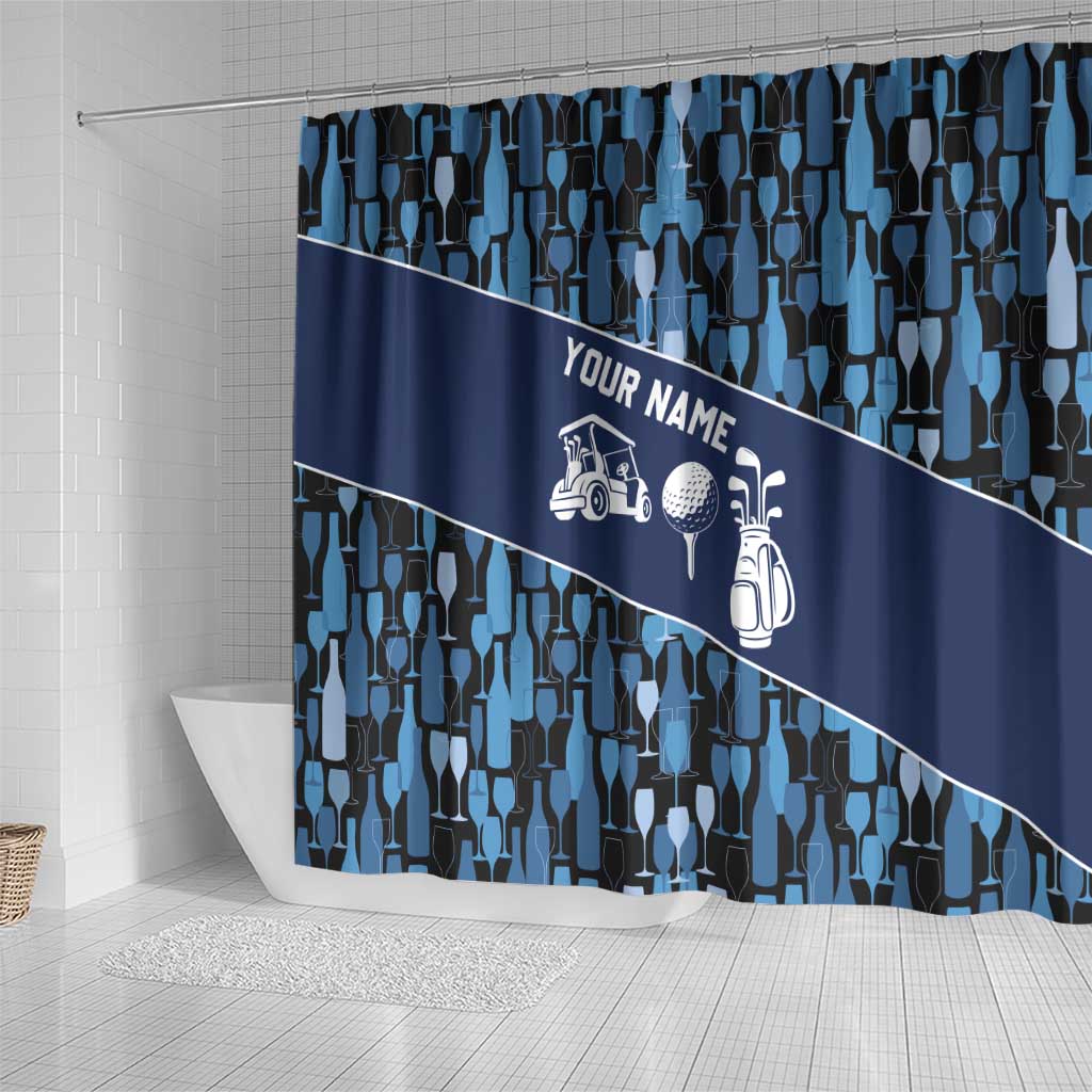 Custom Blue Wine Camo Pattern Golf Shower Curtain with Blue Golf Club Pattern Cart and Ball Graphic - Wonder Print Shop