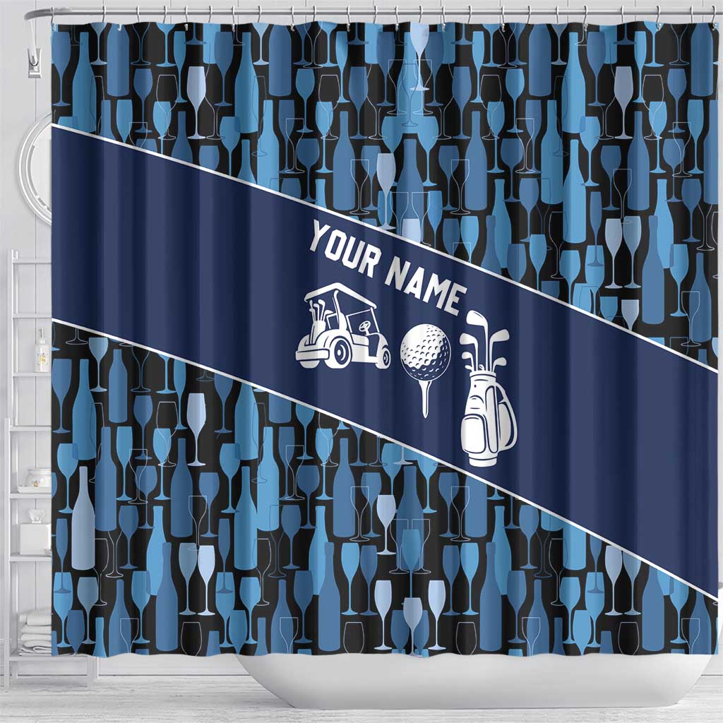 Custom Blue Wine Camo Pattern Golf Shower Curtain with Blue Golf Club Pattern Cart and Ball Graphic - Wonder Print Shop