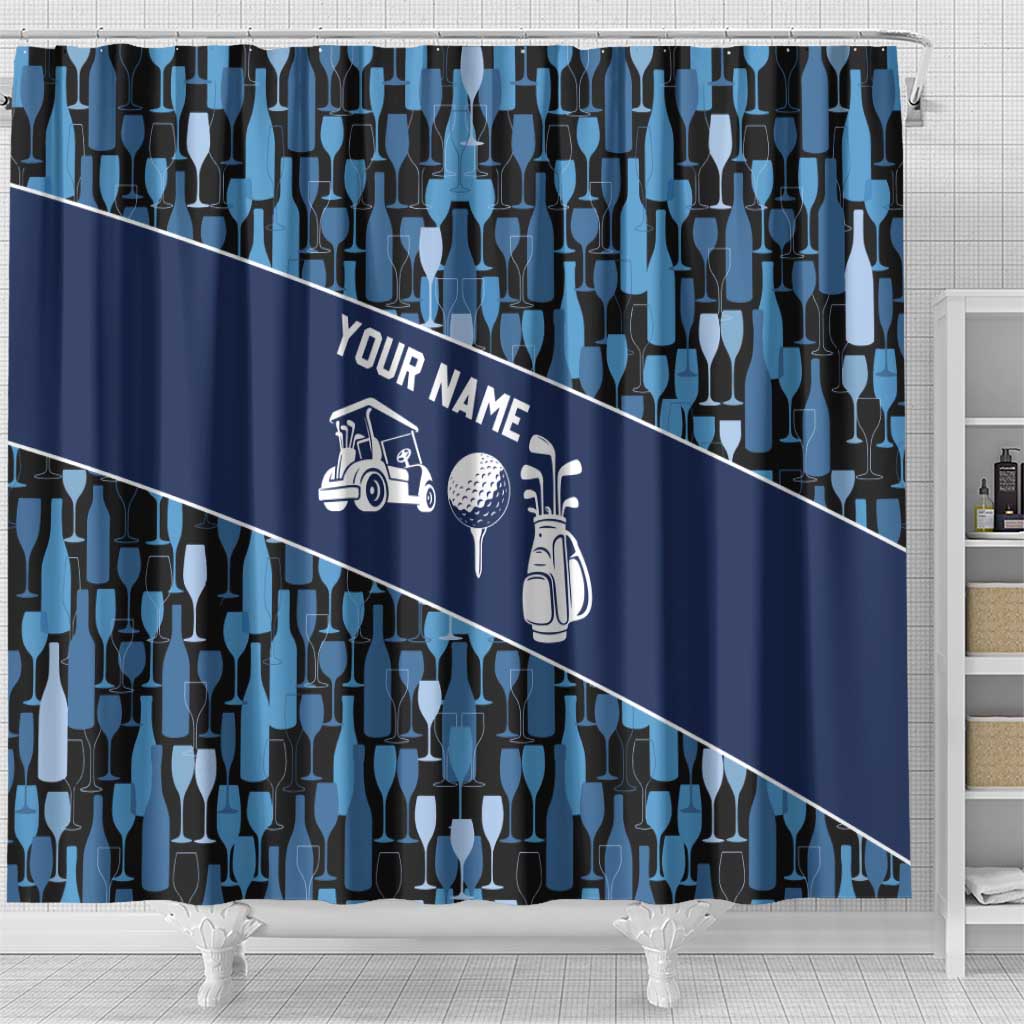 Custom Blue Wine Camo Pattern Golf Shower Curtain with Blue Golf Club Pattern Cart and Ball Graphic - Wonder Print Shop