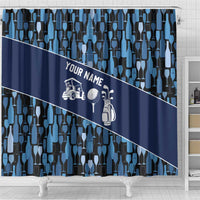 Custom Blue Wine Camo Pattern Golf Shower Curtain with Blue Golf Club Pattern Cart and Ball Graphic - Wonder Print Shop