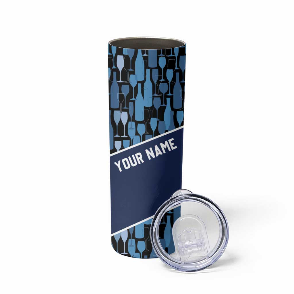 Custom Blue Wine Camo Pattern Golf Skinny Tumbler with Blue Golf Club Pattern Cart and Ball Graphic - Wonder Print Shop