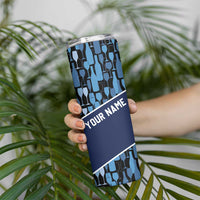 Custom Blue Wine Camo Pattern Golf Skinny Tumbler with Blue Golf Club Pattern Cart and Ball Graphic - Wonder Print Shop