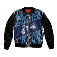 Custom Blue Wine Camo Pattern Golf Sleeve Zip Bomber Jacket with Blue Golf Club Pattern Cart and Ball Graphic - Wonder Print Shop