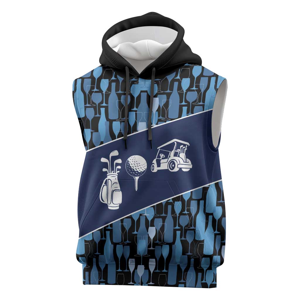 Custom Blue Wine Camo Pattern Golf Sleeveless Hoodie with Blue Golf Club Pattern Cart and Ball Graphic - Wonder Print Shop