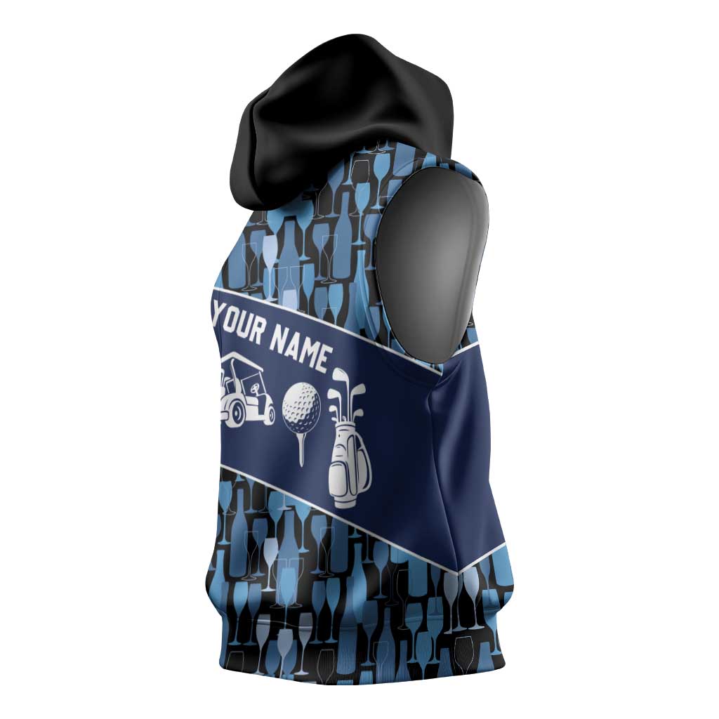 Custom Blue Wine Camo Pattern Golf Sleeveless Hoodie with Blue Golf Club Pattern Cart and Ball Graphic - Wonder Print Shop