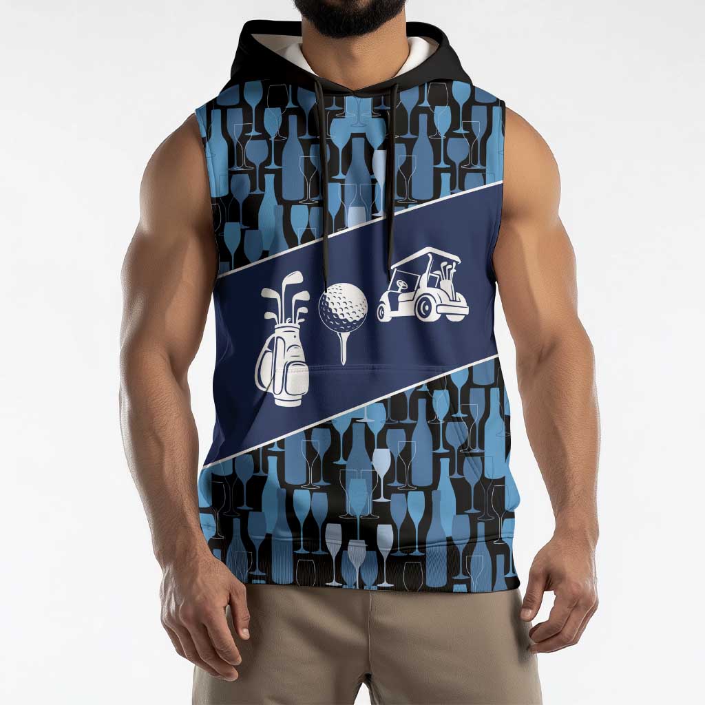 Custom Blue Wine Camo Pattern Golf Sleeveless Hoodie with Blue Golf Club Pattern Cart and Ball Graphic - Wonder Print Shop