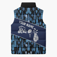 Custom Blue Wine Camo Pattern Golf Sleeveless Puffer Jacket with Blue Golf Club Pattern Cart and Ball Graphic - Wonder Print Shop