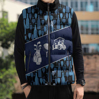 Custom Blue Wine Camo Pattern Golf Sleeveless Puffer Jacket with Blue Golf Club Pattern Cart and Ball Graphic - Wonder Print Shop