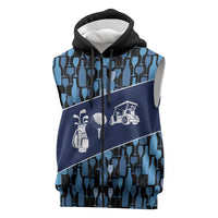 Custom Blue Wine Camo Pattern Golf Sleeveless Zip Hoodie with Blue Golf Club Pattern Cart and Ball Graphic - Wonder Print Shop