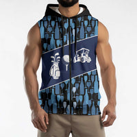 Custom Blue Wine Camo Pattern Golf Sleeveless Zip Hoodie with Blue Golf Club Pattern Cart and Ball Graphic - Wonder Print Shop
