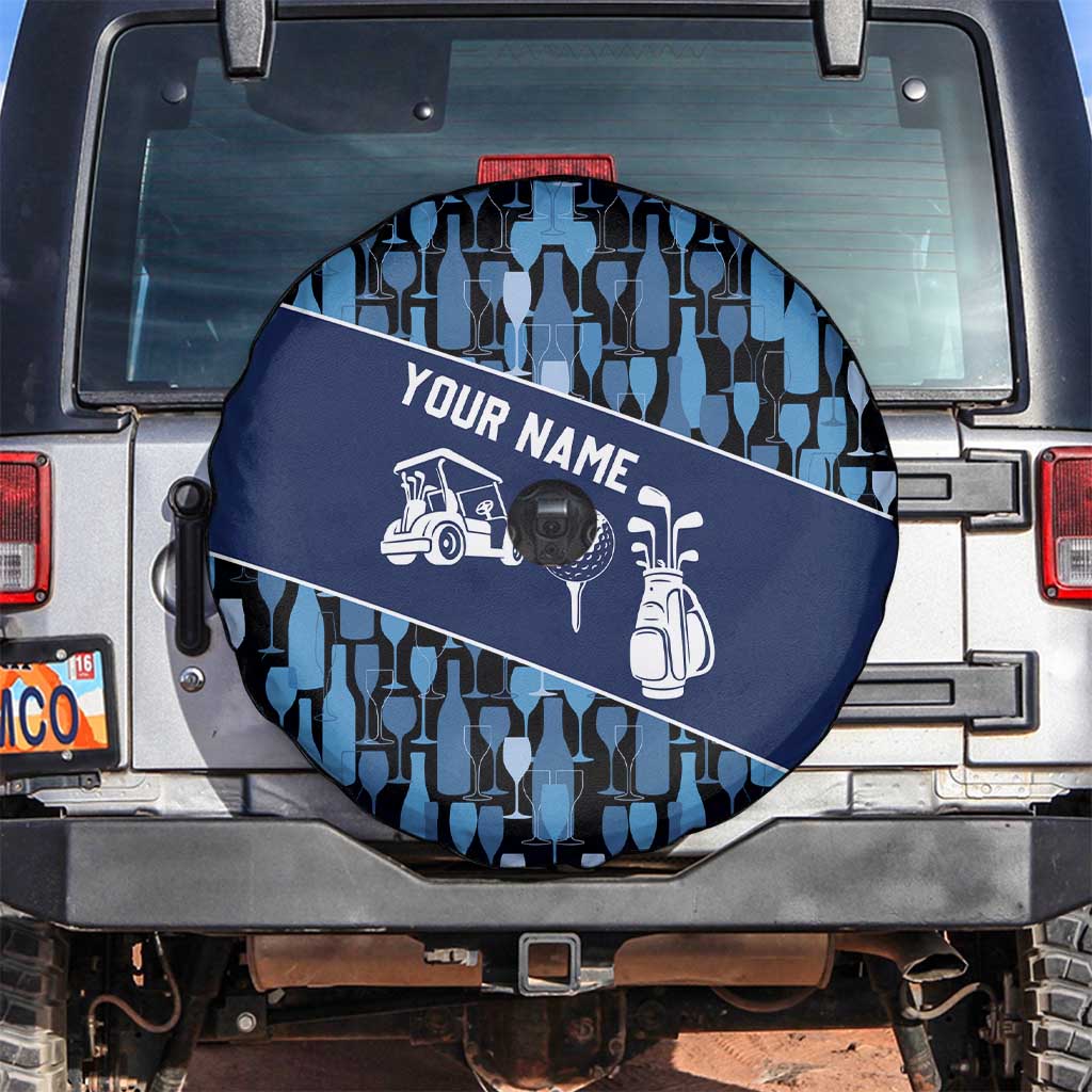 Custom Blue Wine Camo Pattern Golf Spare Tire Cover with Blue Golf Club Pattern Cart and Ball Graphic - Wonder Print Shop