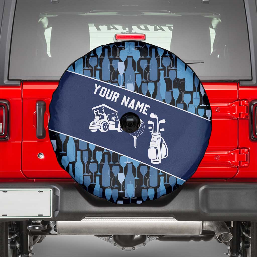 Custom Blue Wine Camo Pattern Golf Spare Tire Cover with Blue Golf Club Pattern Cart and Ball Graphic - Wonder Print Shop