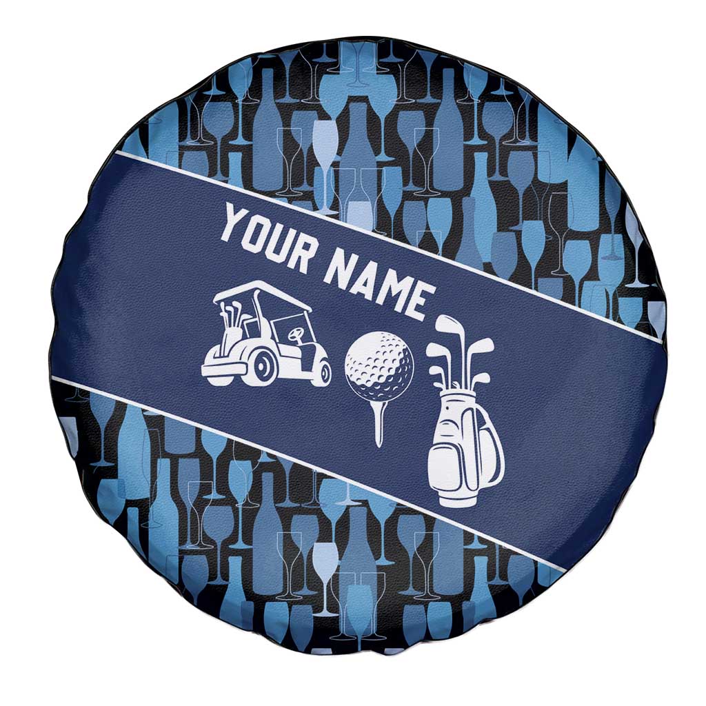 Custom Blue Wine Camo Pattern Golf Spare Tire Cover with Blue Golf Club Pattern Cart and Ball Graphic - Wonder Print Shop
