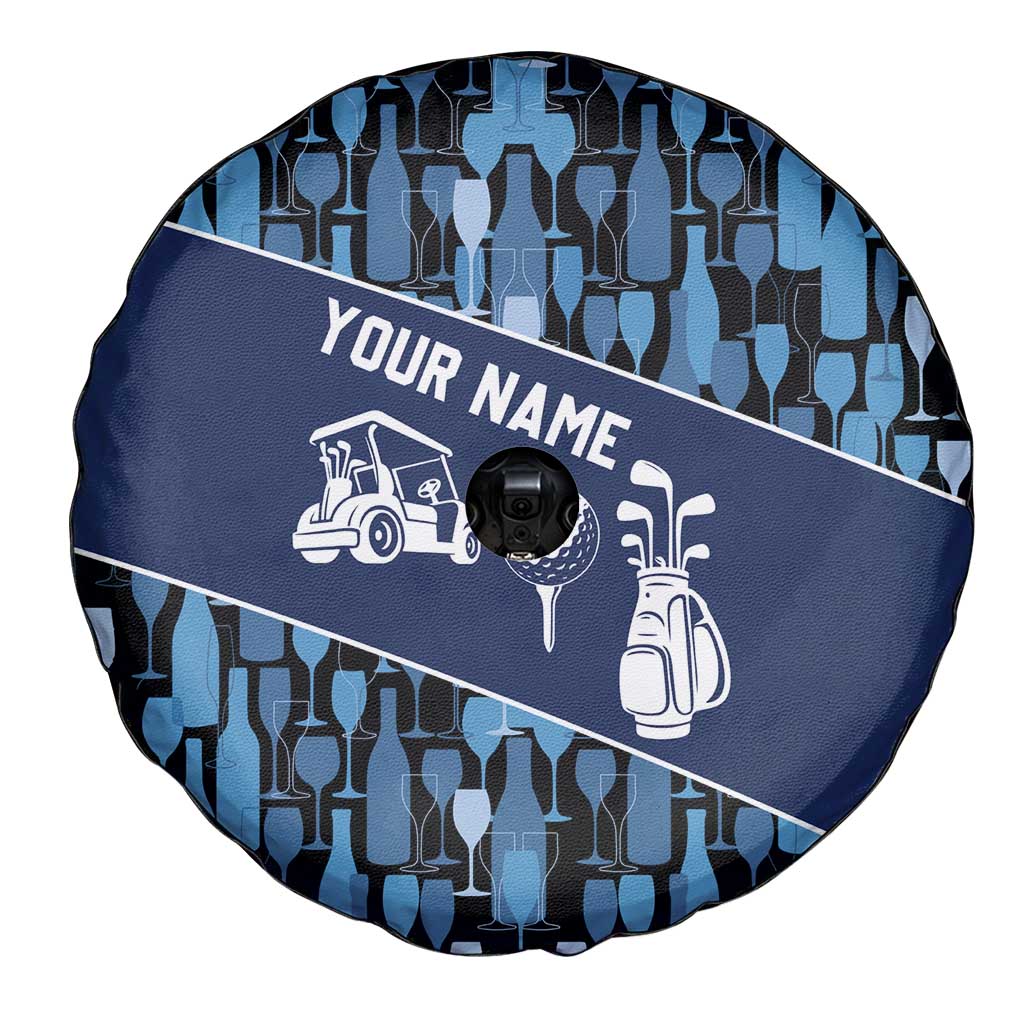 Custom Blue Wine Camo Pattern Golf Spare Tire Cover with Blue Golf Club Pattern Cart and Ball Graphic - Wonder Print Shop