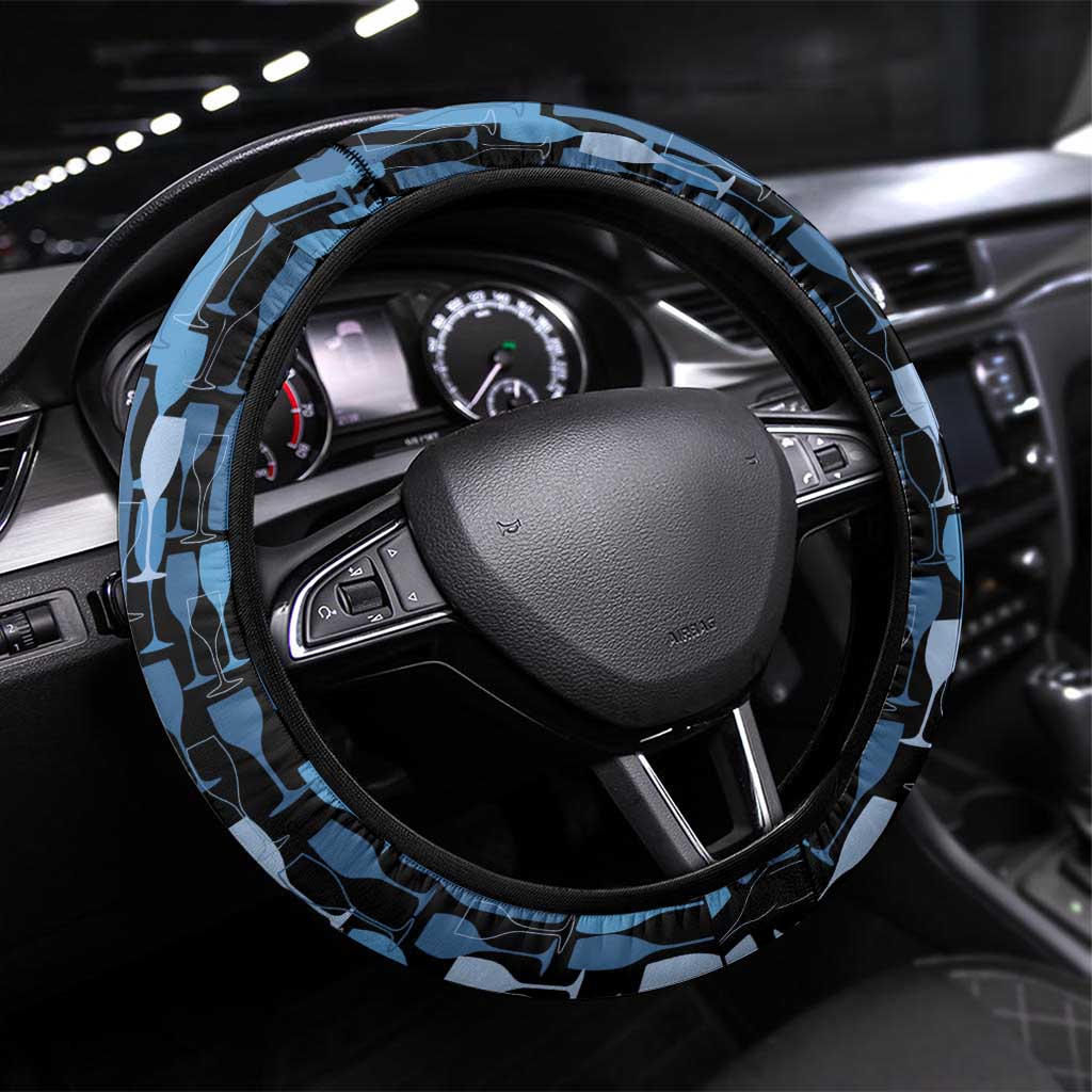 Blue Wine Camo Pattern Golf Steering Wheel Cover with Blue Golf Club Pattern Cart and Ball Graphic - Wonder Print Shop