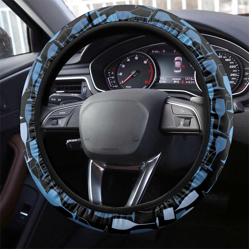 Blue Wine Camo Pattern Golf Steering Wheel Cover with Blue Golf Club Pattern Cart and Ball Graphic - Wonder Print Shop