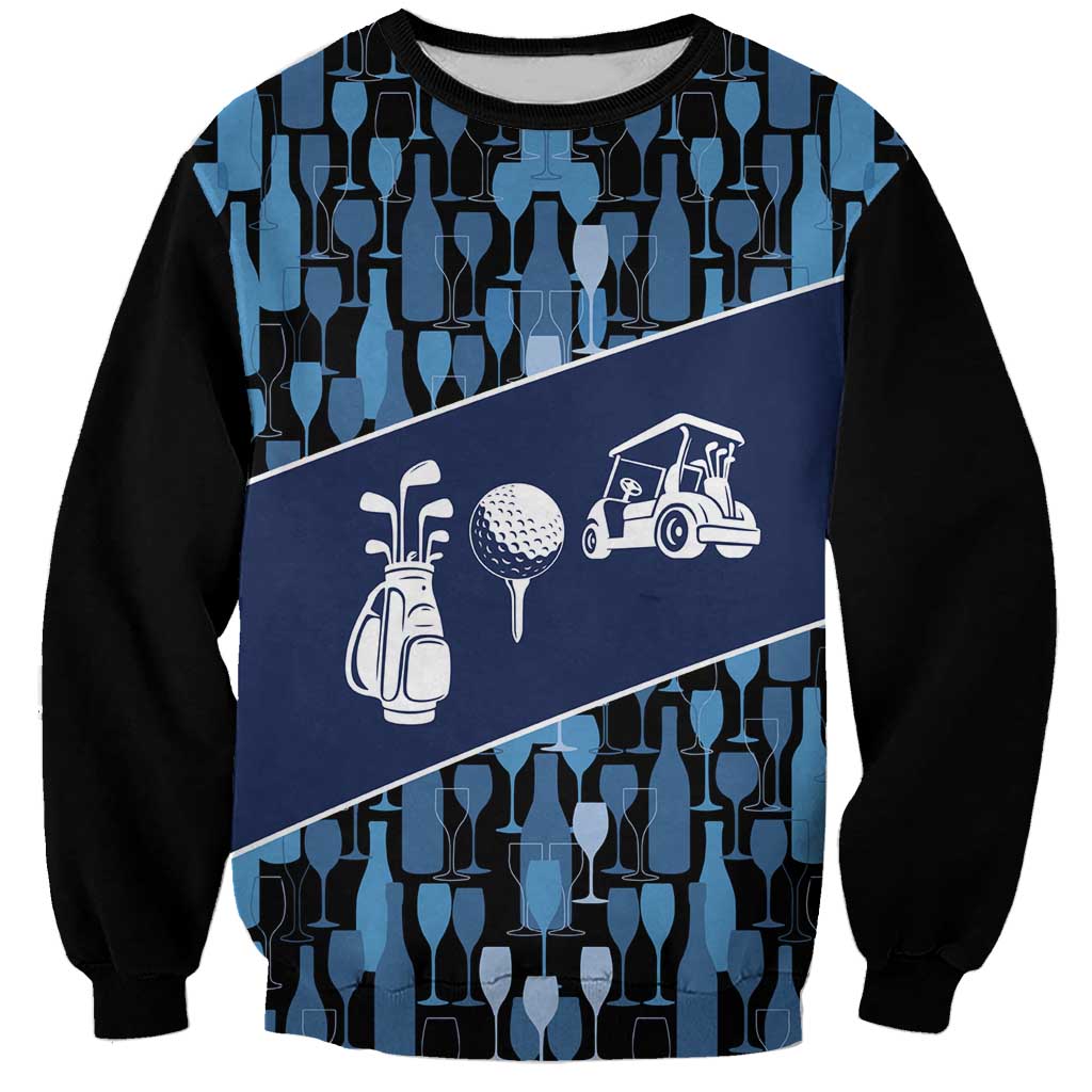 Custom Blue Wine Camo Pattern Golf Sweatshirt with Blue Golf Club Pattern Cart and Ball Graphic - Wonder Print Shop
