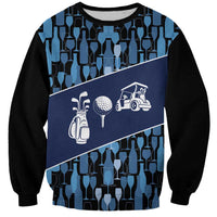 Custom Blue Wine Camo Pattern Golf Sweatshirt with Blue Golf Club Pattern Cart and Ball Graphic - Wonder Print Shop