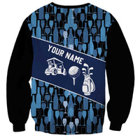 Custom Blue Wine Camo Pattern Golf Sweatshirt with Blue Golf Club Pattern Cart and Ball Graphic - Wonder Print Shop
