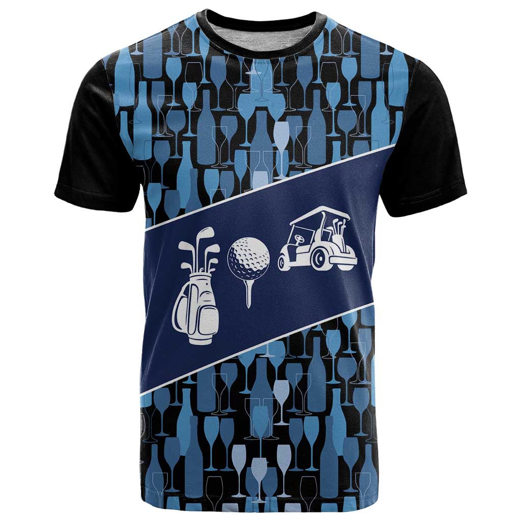 Custom Blue Wine Camo Pattern Golf T Shirt with Blue Golf Club Pattern Cart and Ball Graphic - Wonder Print Shop