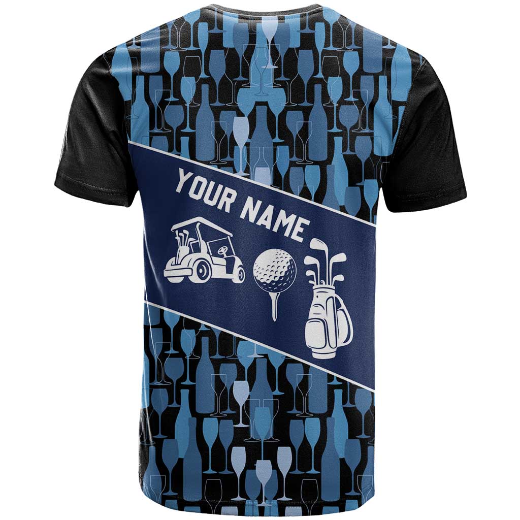 Custom Blue Wine Camo Pattern Golf T Shirt with Blue Golf Club Pattern Cart and Ball Graphic - Wonder Print Shop