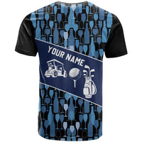 Custom Blue Wine Camo Pattern Golf T Shirt with Blue Golf Club Pattern Cart and Ball Graphic - Wonder Print Shop