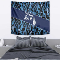 Custom Blue Wine Camo Pattern Golf Tapestry with Blue Golf Club Pattern Cart and Ball Graphic - Wonder Print Shop
