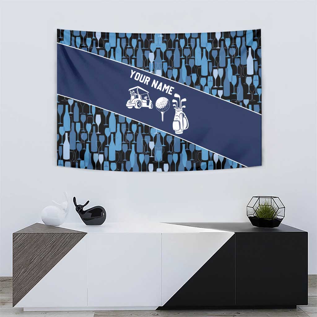 Custom Blue Wine Camo Pattern Golf Tapestry with Blue Golf Club Pattern Cart and Ball Graphic - Wonder Print Shop