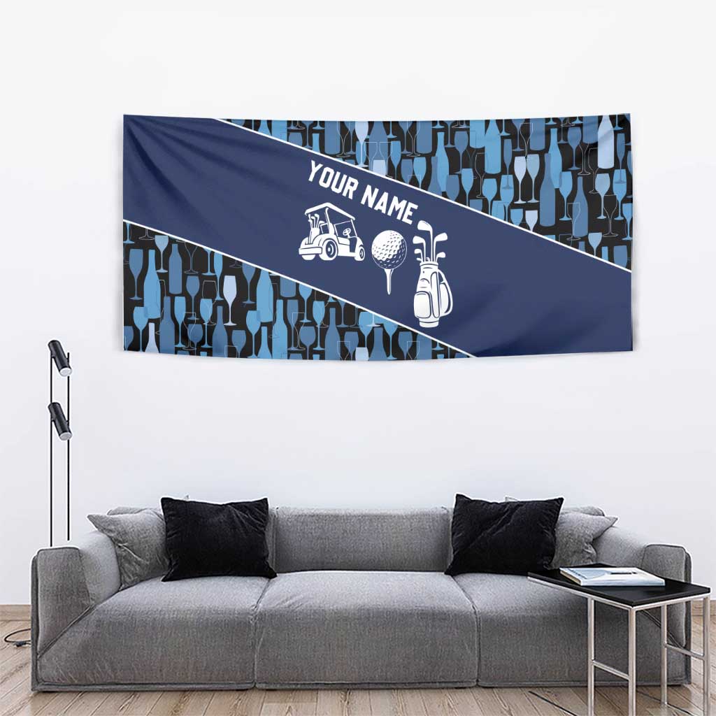 Custom Blue Wine Camo Pattern Golf Tapestry with Blue Golf Club Pattern Cart and Ball Graphic - Wonder Print Shop