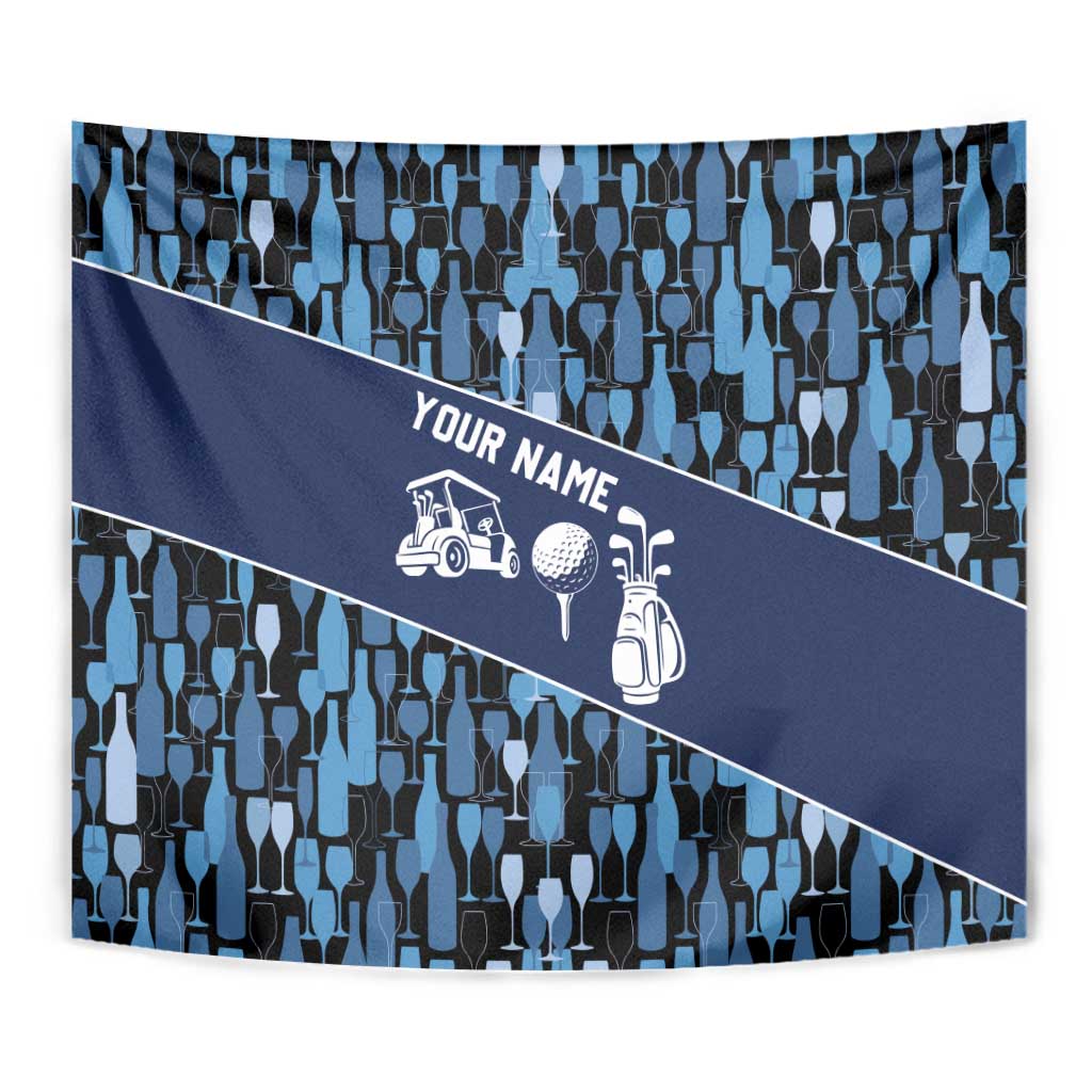 Custom Blue Wine Camo Pattern Golf Tapestry with Blue Golf Club Pattern Cart and Ball Graphic - Wonder Print Shop