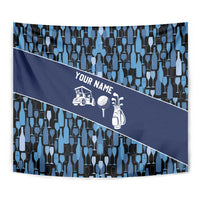Custom Blue Wine Camo Pattern Golf Tapestry with Blue Golf Club Pattern Cart and Ball Graphic - Wonder Print Shop