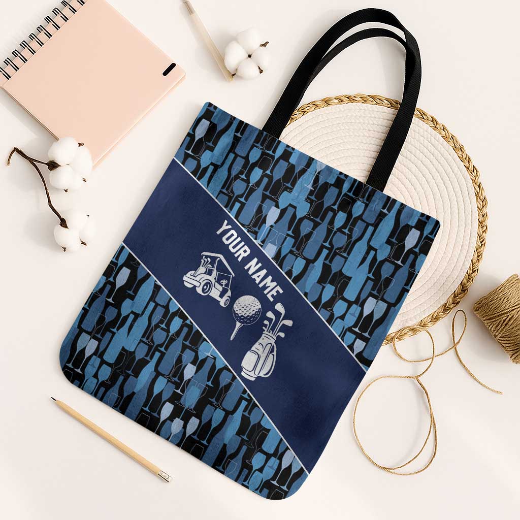 Custom Blue Wine Camo Pattern Golf Tote Bag with Blue Golf Club Pattern Cart and Ball Graphic - Wonder Print Shop