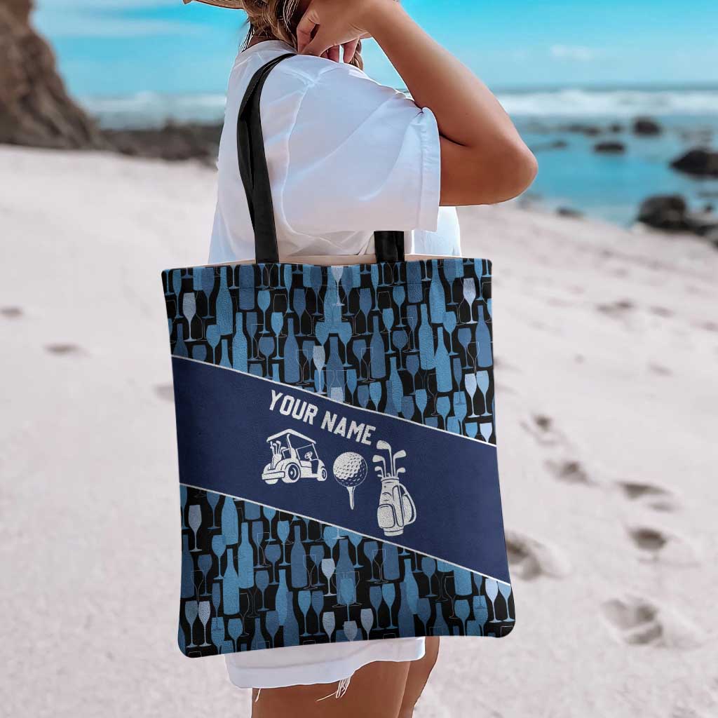 Custom Blue Wine Camo Pattern Golf Tote Bag with Blue Golf Club Pattern Cart and Ball Graphic - Wonder Print Shop