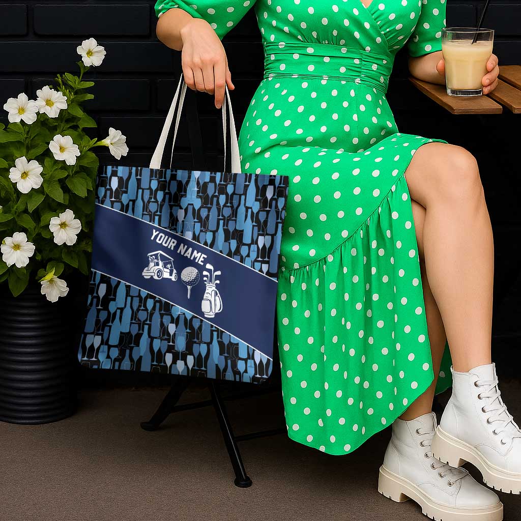Custom Blue Wine Camo Pattern Golf Tote Bag with Blue Golf Club Pattern Cart and Ball Graphic - Wonder Print Shop
