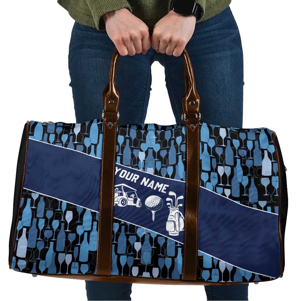 Custom Blue Wine Camo Pattern Golf Travel Bag with Blue Golf Club Pattern Cart and Ball Graphic - Wonder Print Shop
