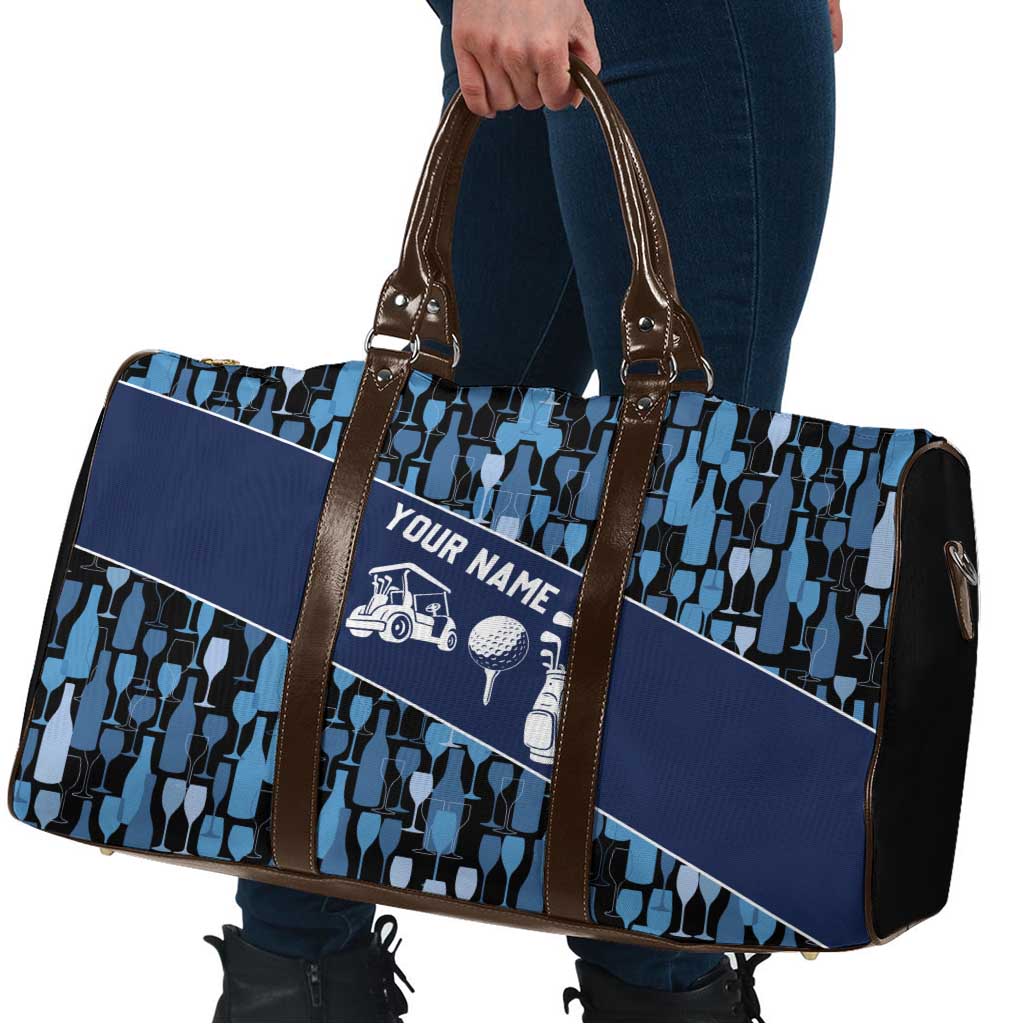 Custom Blue Wine Camo Pattern Golf Travel Bag with Blue Golf Club Pattern Cart and Ball Graphic - Wonder Print Shop
