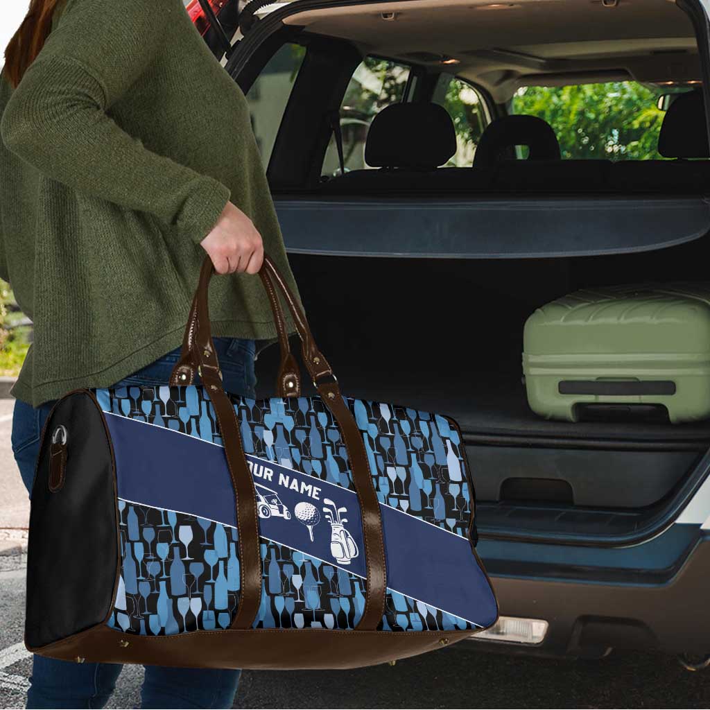 Custom Blue Wine Camo Pattern Golf Travel Bag with Blue Golf Club Pattern Cart and Ball Graphic - Wonder Print Shop