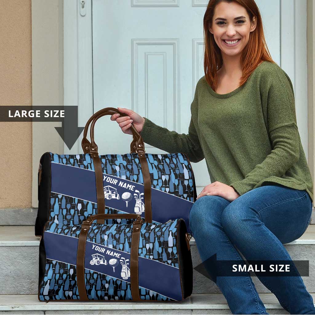 Custom Blue Wine Camo Pattern Golf Travel Bag with Blue Golf Club Pattern Cart and Ball Graphic - Wonder Print Shop