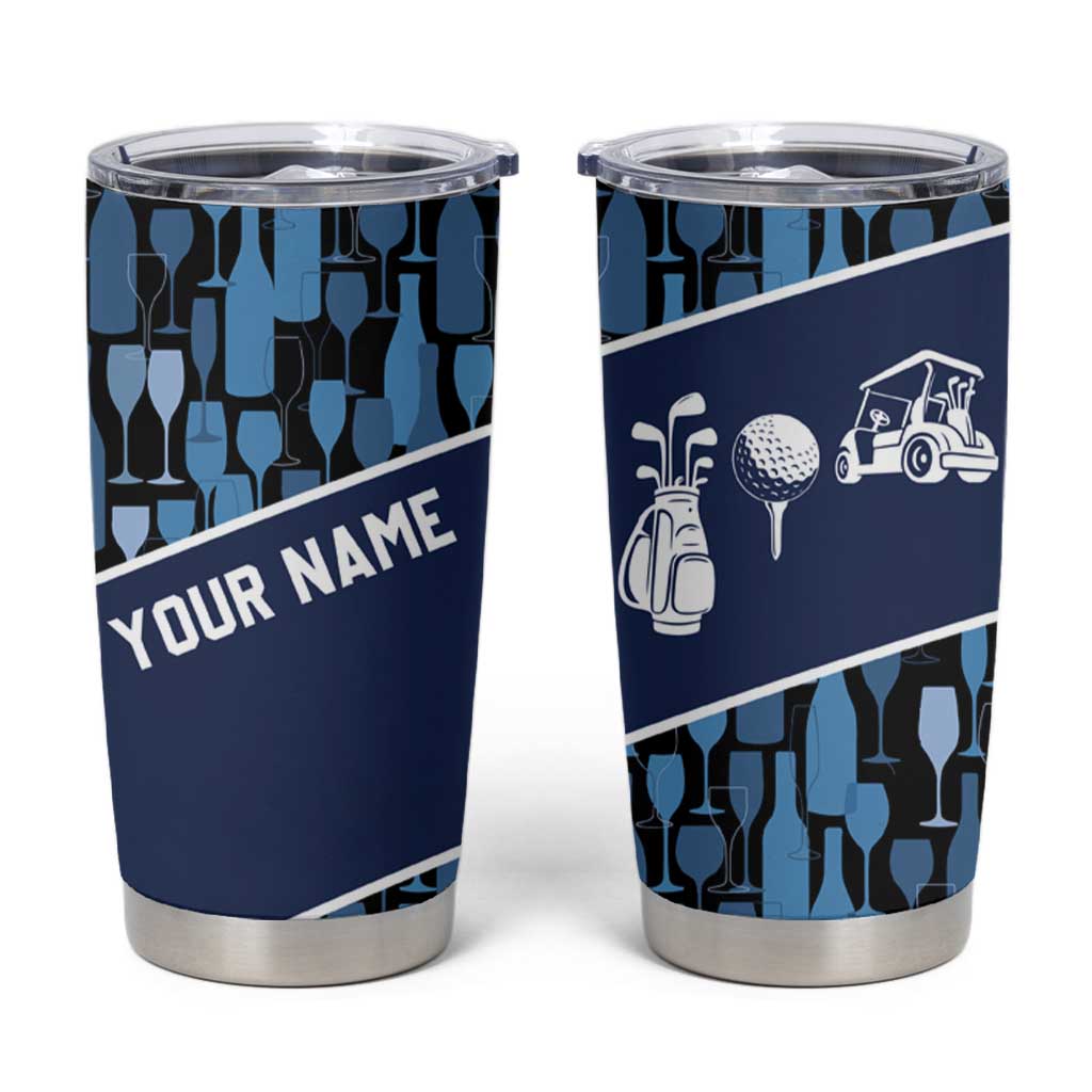 Custom Blue Wine Camo Pattern Golf Tumbler Cup with Blue Golf Club Pattern Cart and Ball Graphic - Wonder Print Shop
