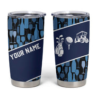 Custom Blue Wine Camo Pattern Golf Tumbler Cup with Blue Golf Club Pattern Cart and Ball Graphic - Wonder Print Shop