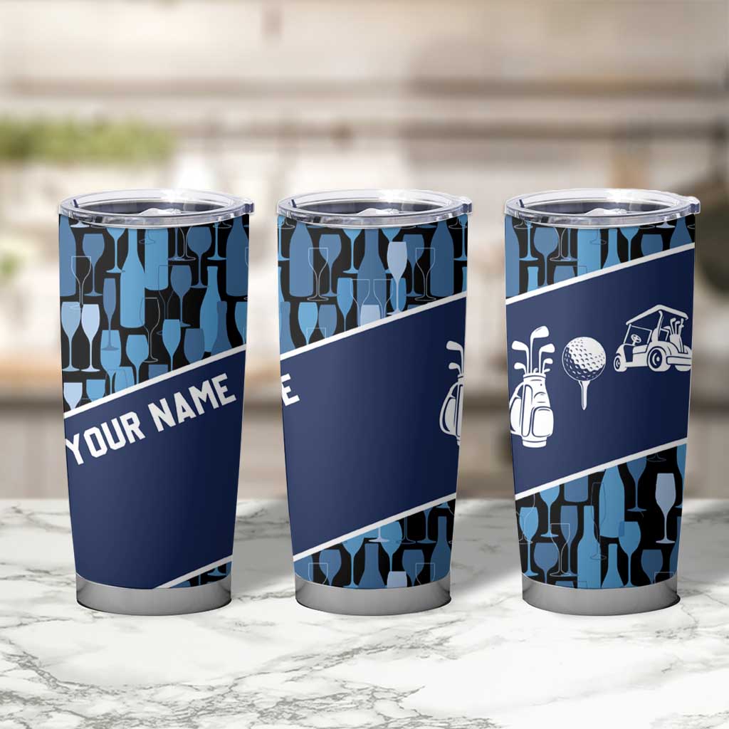 Custom Blue Wine Camo Pattern Golf Tumbler Cup with Blue Golf Club Pattern Cart and Ball Graphic - Wonder Print Shop