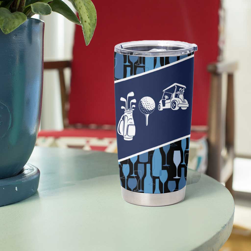 Custom Blue Wine Camo Pattern Golf Tumbler Cup with Blue Golf Club Pattern Cart and Ball Graphic - Wonder Print Shop