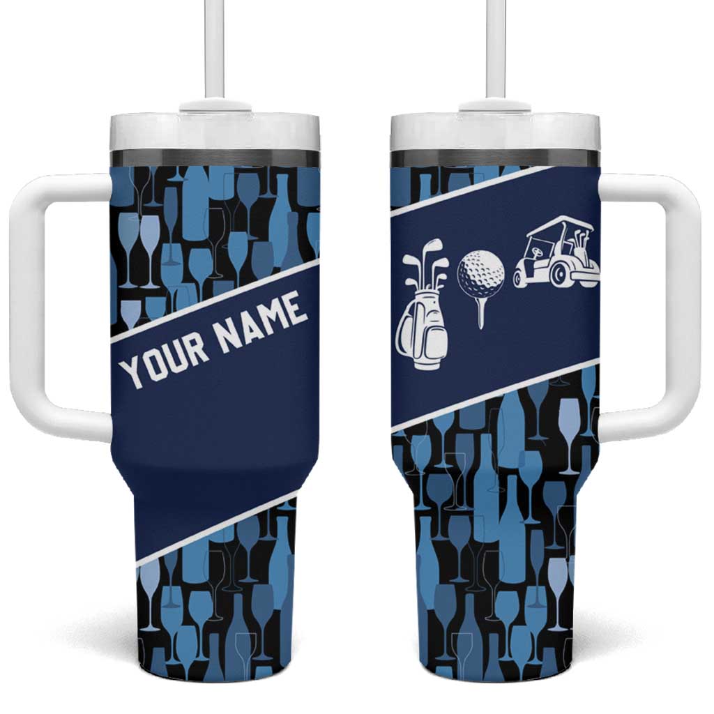 Custom Blue Wine Camo Pattern Golf Tumbler With Handle with Blue Golf Club Pattern Cart and Ball Graphic - Wonder Print Shop