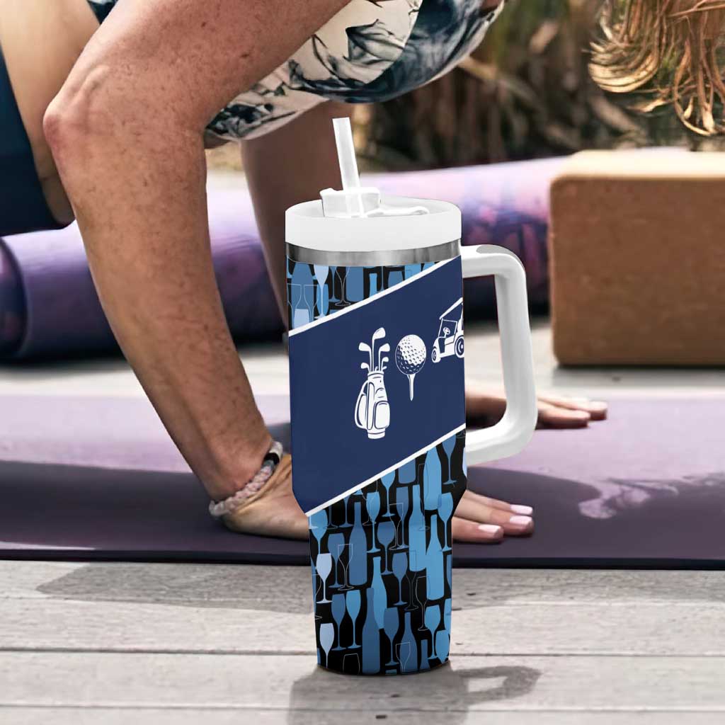 Custom Blue Wine Camo Pattern Golf Tumbler With Handle with Blue Golf Club Pattern Cart and Ball Graphic - Wonder Print Shop