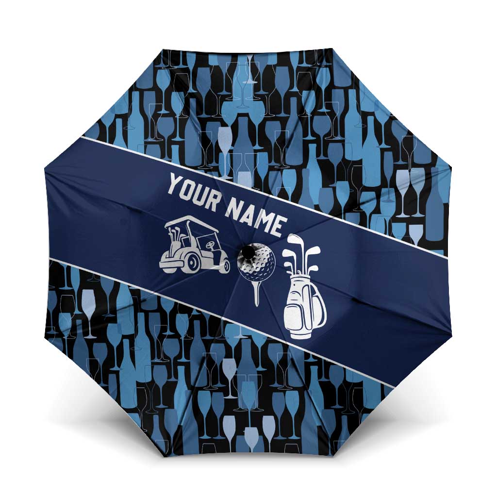 Custom Blue Wine Camo Pattern Golf Umbrella with Blue Golf Club Pattern Cart and Ball Graphic - Wonder Print Shop