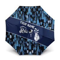 Custom Blue Wine Camo Pattern Golf Umbrella with Blue Golf Club Pattern Cart and Ball Graphic - Wonder Print Shop